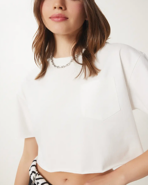 Kadın Pamuklu Crop Örme T-Shirt