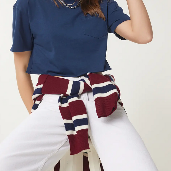 Kadın Pamuklu Crop Örme T-Shirt