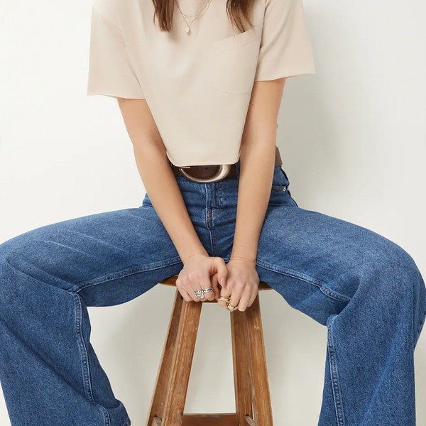 Kadın Pamuklu Crop Örme T-Shirt
