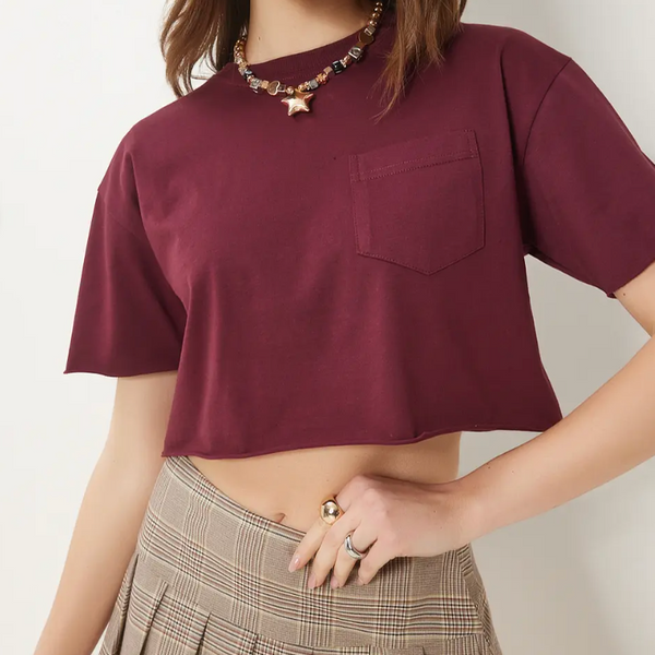 Kadın Pamuklu Crop Örme T-Shirt