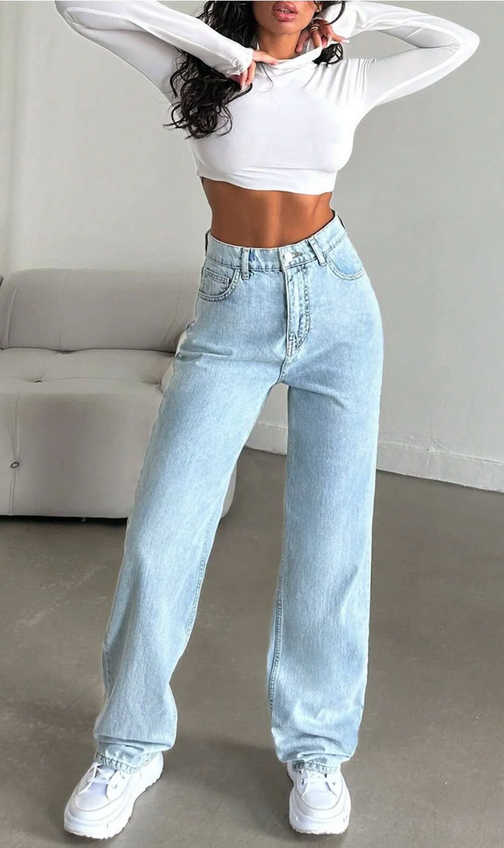 Açık Mavi Yüksek Bel Wide Leg  Jean