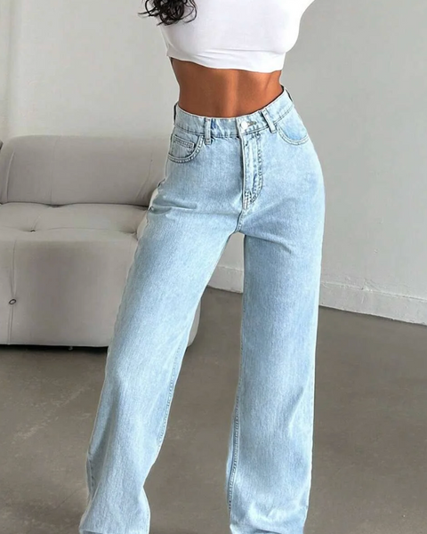Açık Mavi Yüksek Bel Wide Leg  Jean