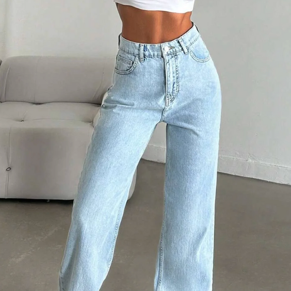 Açık Mavi Yüksek Bel Wide Leg  Jean