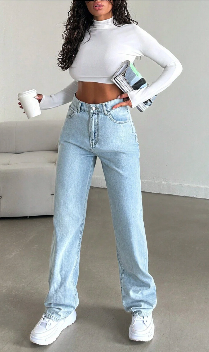 Açık Mavi Yüksek Bel Wide Leg  Jean