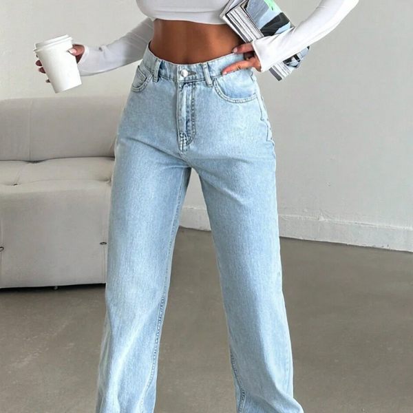 Açık Mavi Yüksek Bel Wide Leg  Jean
