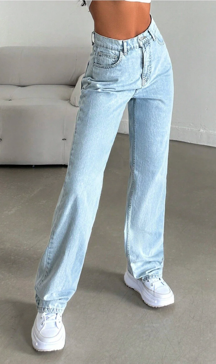 Açık Mavi Yüksek Bel Wide Leg  Jean