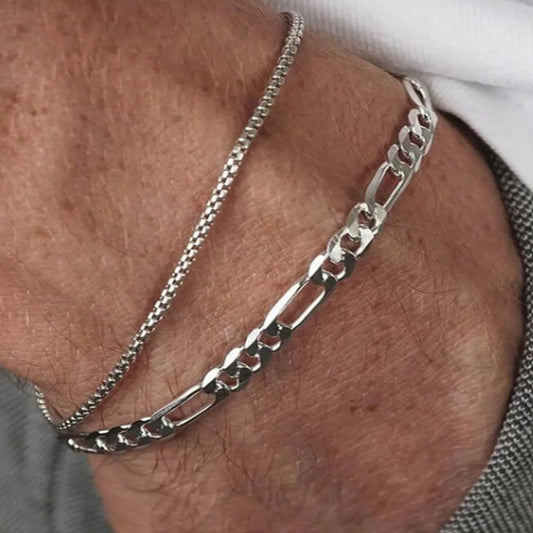 Erkek 2'li Kombin Bileklik Set Rodyum Kaplamalı