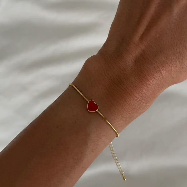 Kırmızı Mineli Kalp Bileklik - İrva Collection