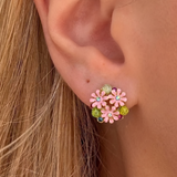 İrva Collection Çiçek Bahçesi küpe with floral design, featuring delicate petals and intricate metalwork on a white background.