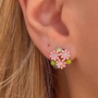 İrva Collection Çiçek Bahçesi küpe with floral design, featuring delicate petals and intricate metalwork on a white background.