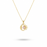 Beyaz mineli güneş kolye from İrva Collection with intricate design and elegant white enamel finish.