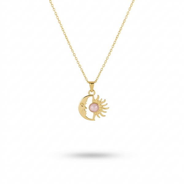 Beyaz mineli güneş kolye from İrva Collection with intricate design and elegant white enamel finish.