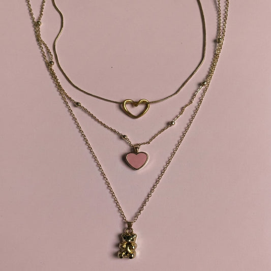 Pembe Kalp Ayıcık Kolye Set