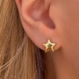 Silver I AM STAR hoop earrings by İrva Collection, featuring sleek steel design with star-shaped accents.