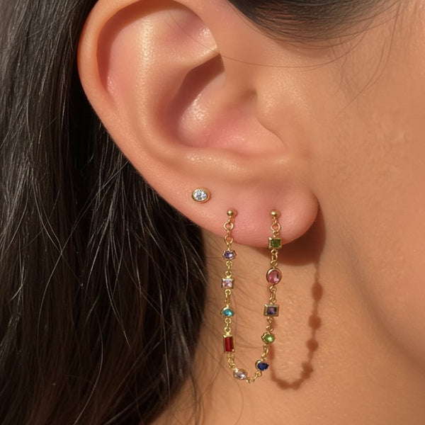 Çift Delik Zincir Küpe