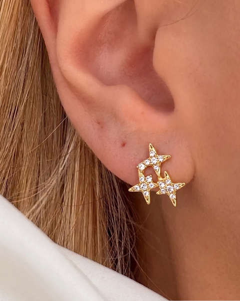 Silver Kutup Yıldızı Küpe by İrva Collection featuring star-shaped design and delicate celestial detailing.