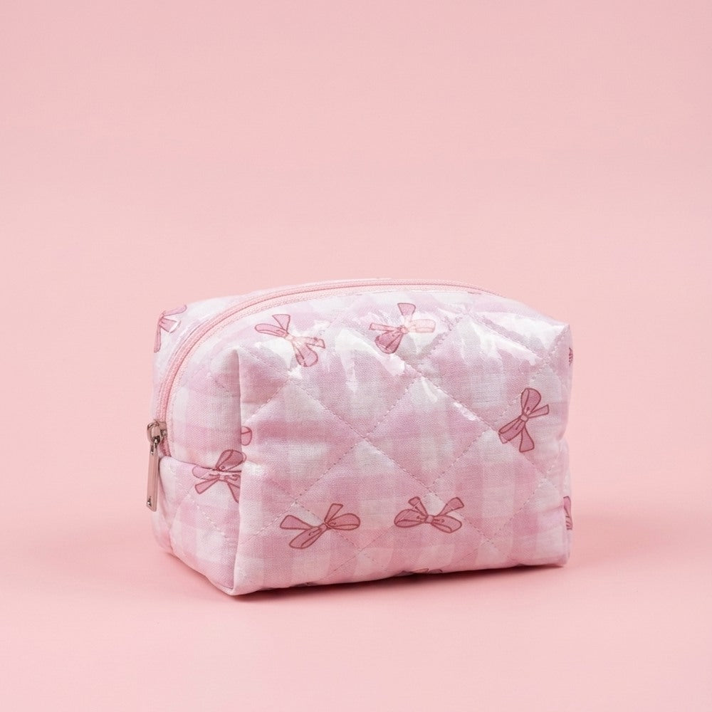 Pembe Kurdeleli Küçük Boy Makyaj Çantası - İrva Collection
