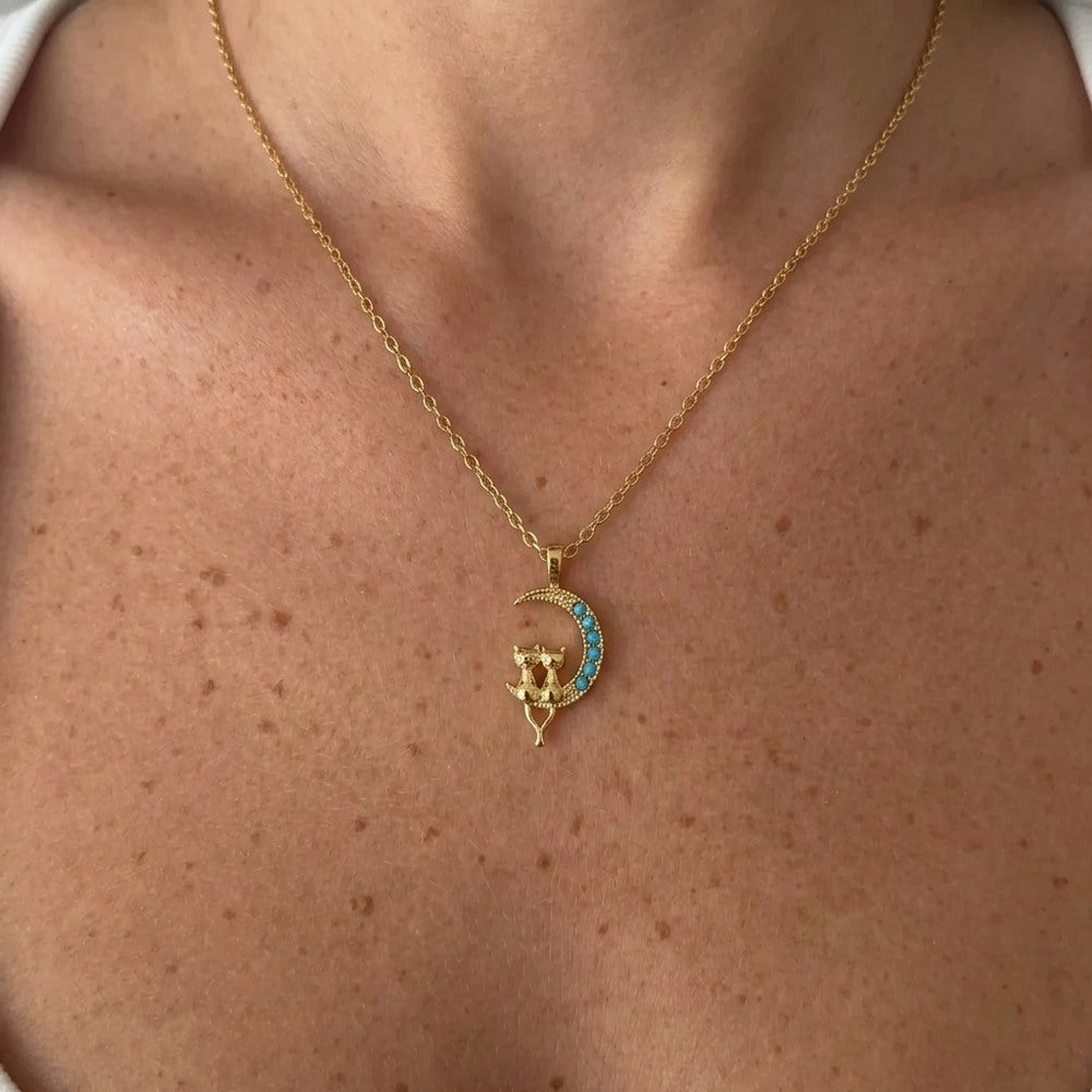 Kararmaz Minimal Çift Kedi Kolye