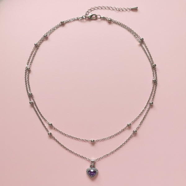 Mor Taşlı Kalp Kolye Set - İrva Collection