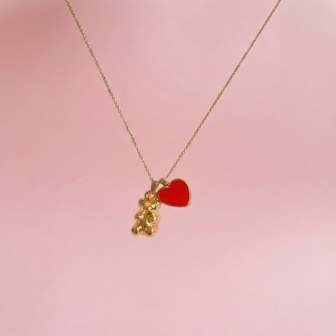 Çelik Ayıcık Kalp Charm Kolye