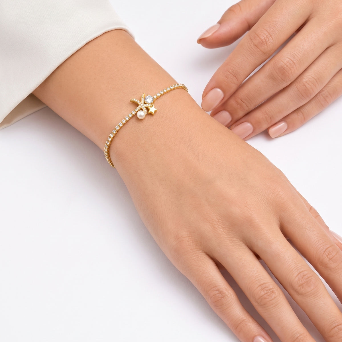 Rhinestone Pearl SeaStar Bileklik
