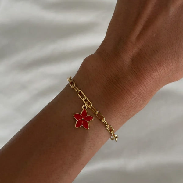 Kırmızı Çiçek Charm Bileklik - İrva Collection
