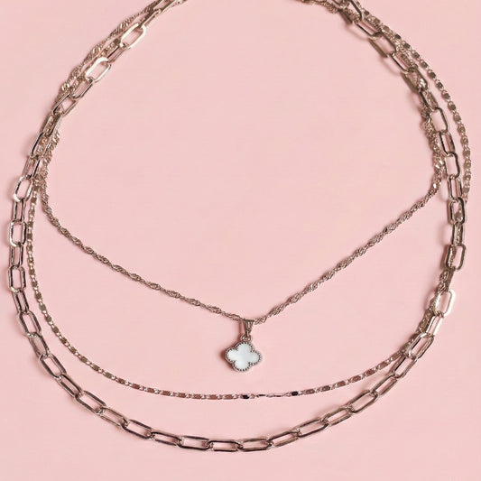 Gümüş Yonca Kombin Kolye Set