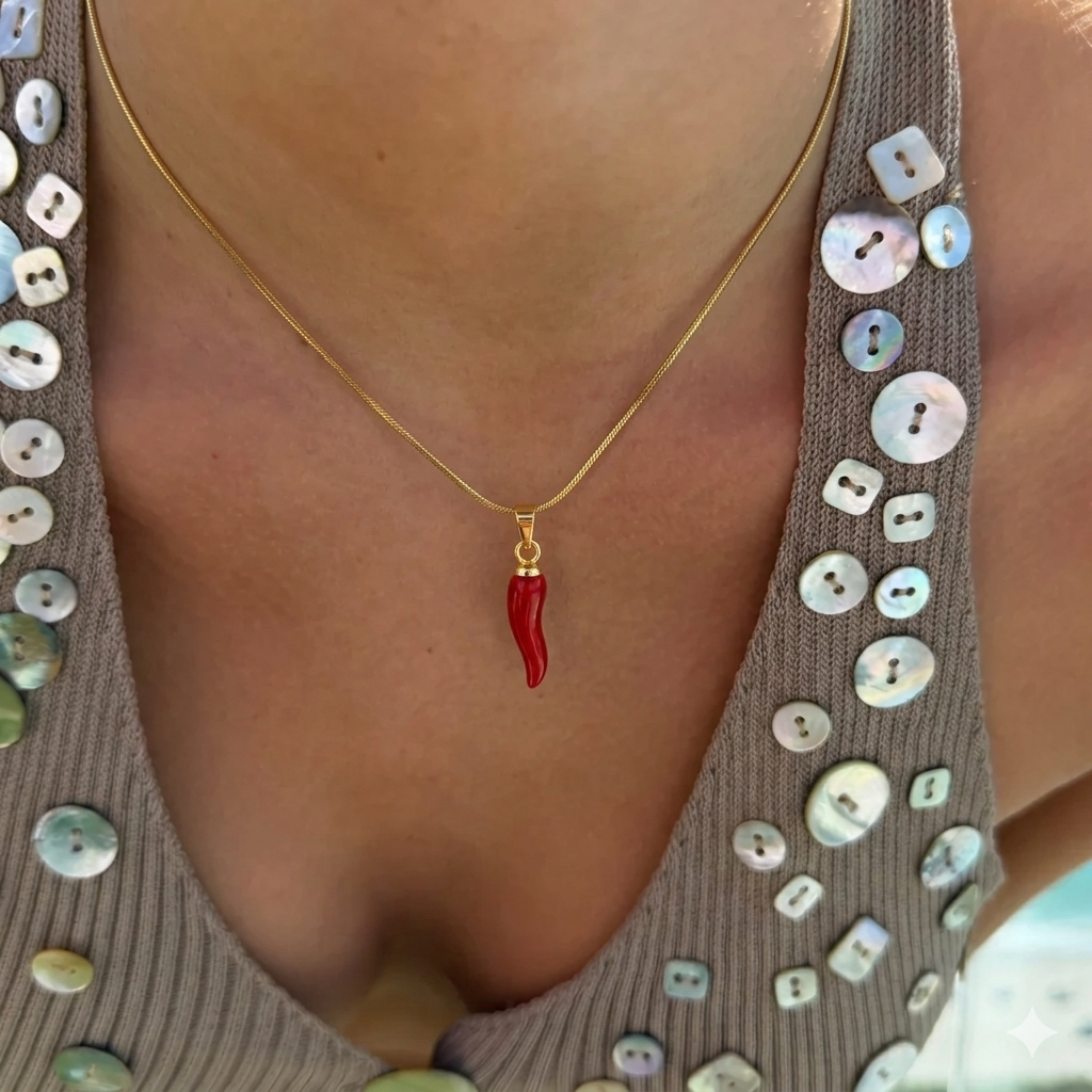 Viral Biber Kolye by İrva Collection featuring a vibrant red pepper design on a delicate chain.
