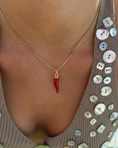 Viral Biber Kolye by İrva Collection featuring a vibrant red pepper design on a delicate chain.