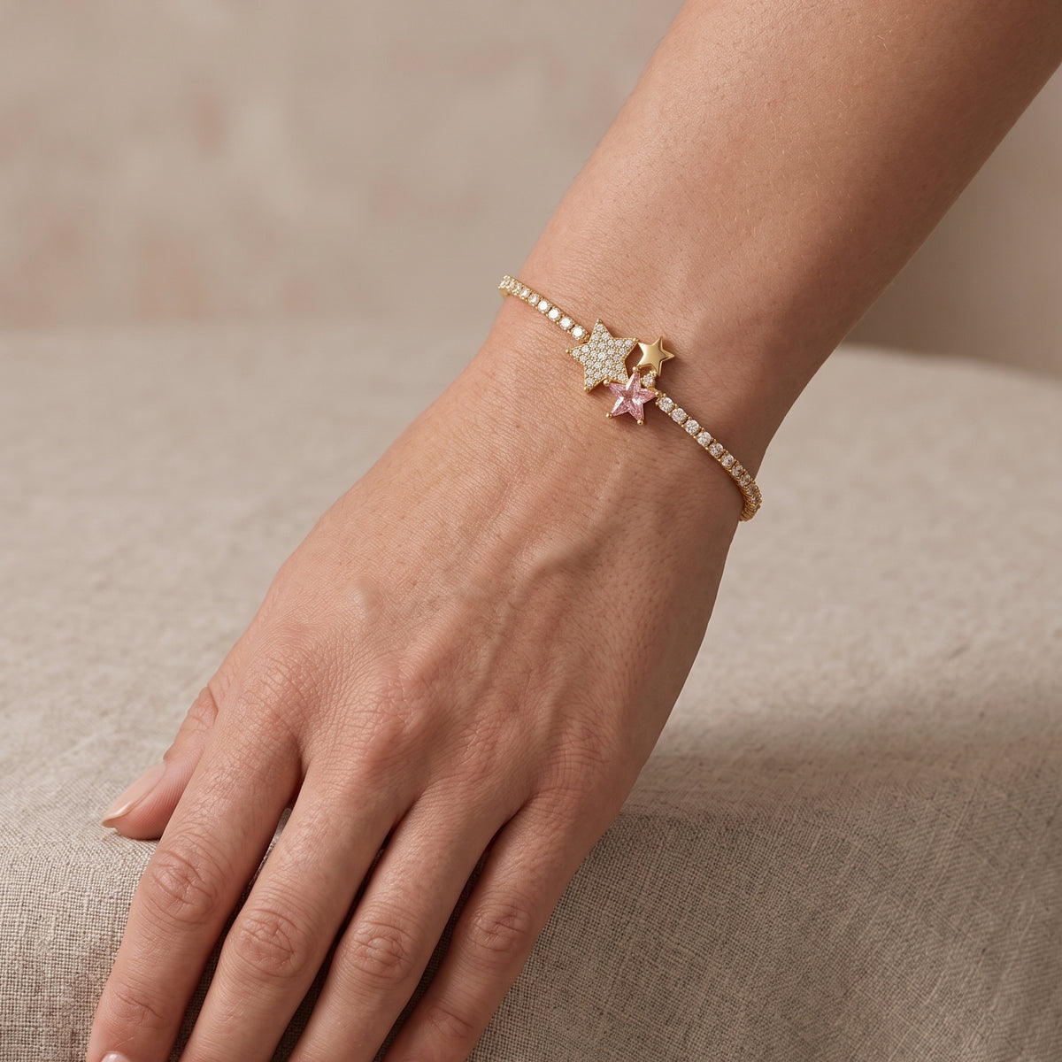 Rhinestone Pink Star Bileklik