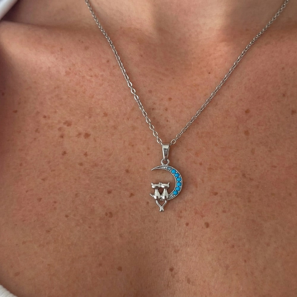 Kararmaz Minimal Çift Kedi Kolye