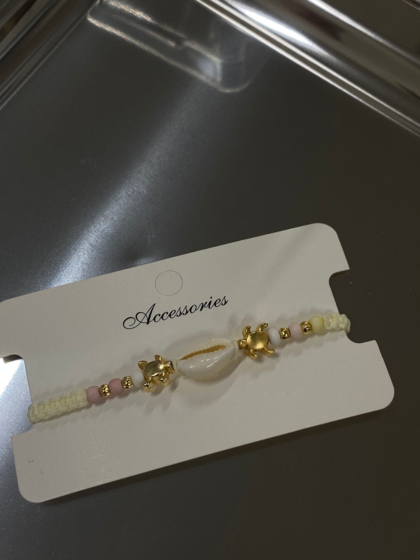Pembe boncuklu Deniz Kabuğu Bileklik