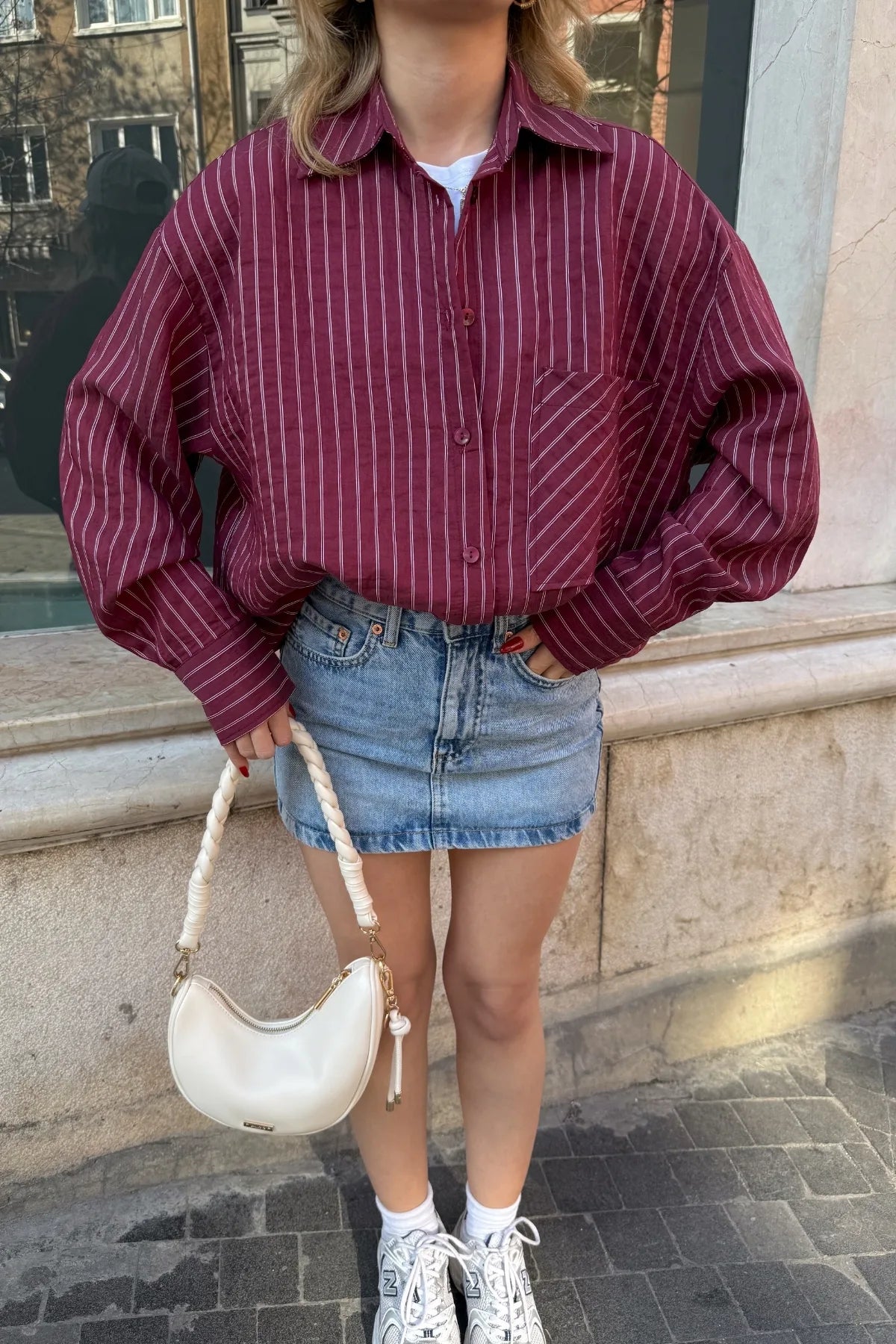 Mono Stripe Çizgili Çapraz Cepli Gömlek