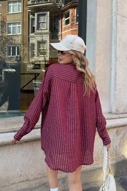 Mono Stripe Çizgili Çapraz Cepli Gömlek