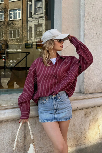 Mono Stripe Çizgili Çapraz Cepli Gömlek