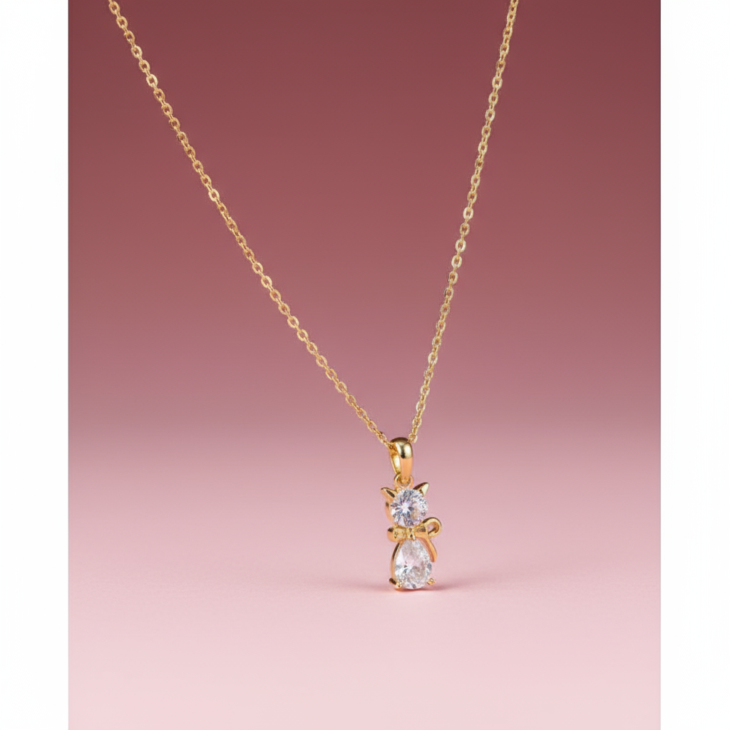 Zirkon Taşlı Kedi Kolye