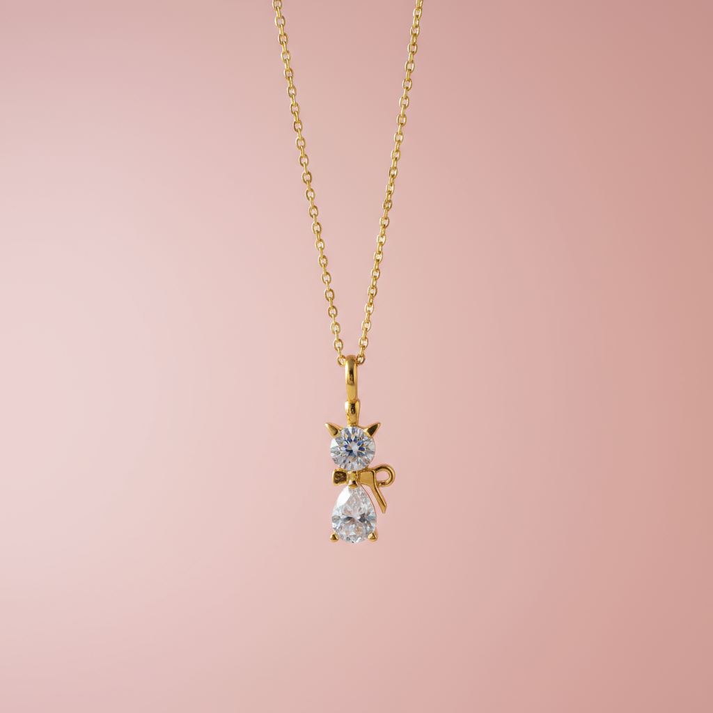 Zirkon Taşlı Kedi Kolye