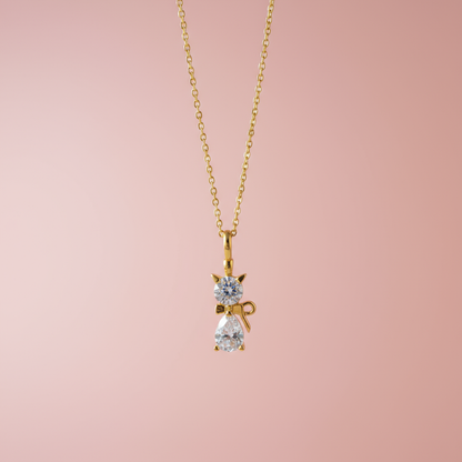 Zirkon Taşlı Kedi Kolye