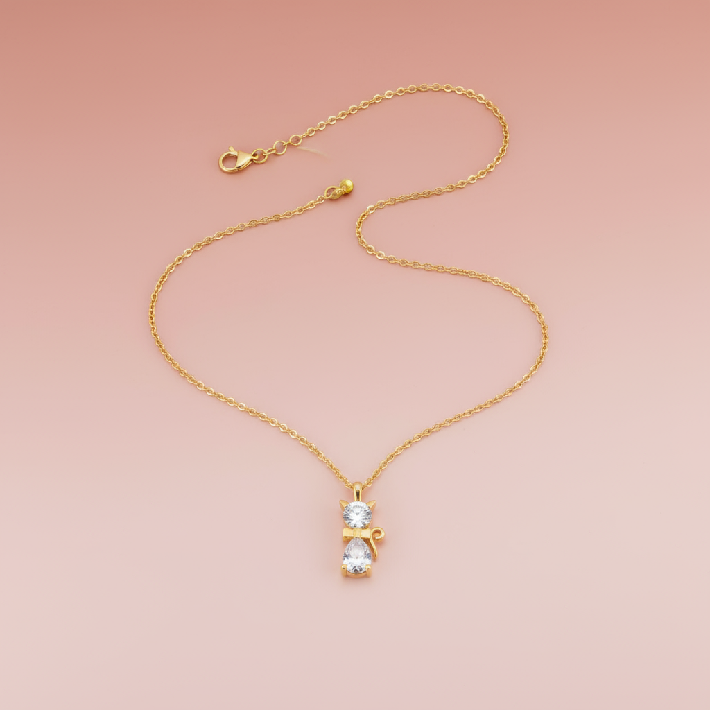 Zirkon Taşlı Kedi Kolye