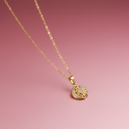 Zirkon Taşlı Güneş Ay Kolye