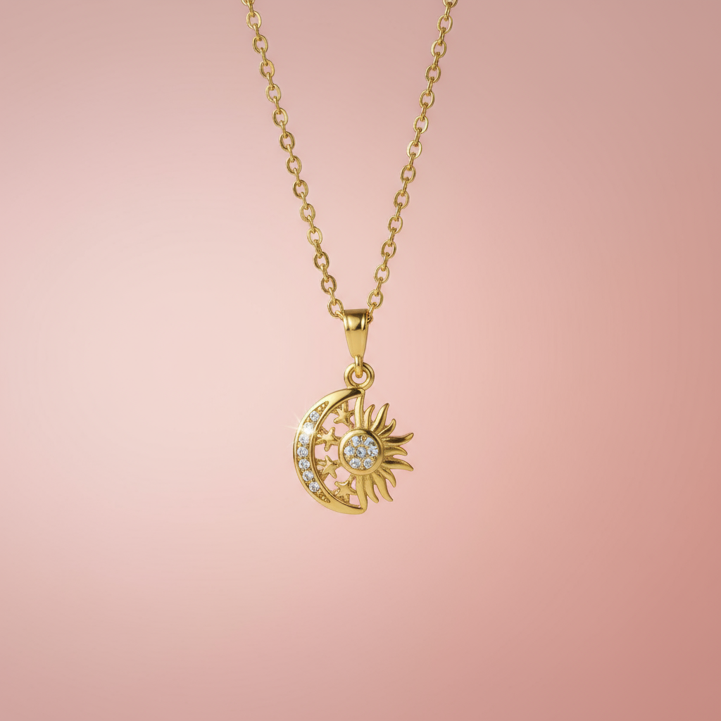 Zirkon Taşlı Güneş Ay Kolye