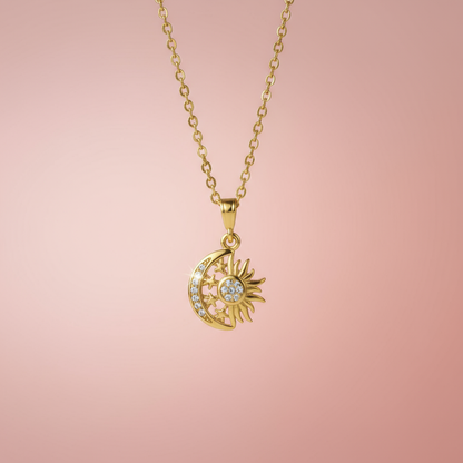 Zirkon Taşlı Güneş Ay Kolye