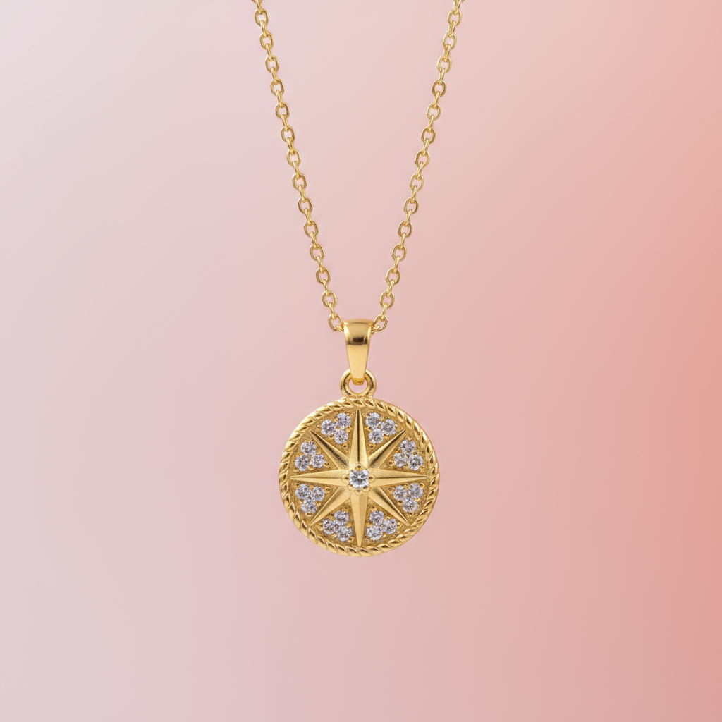 Zirkon TaşlıYuvarlak Yıldız Kolye