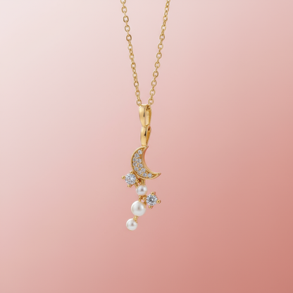 Zirkon Taşlı ve İncili Ay Kolye