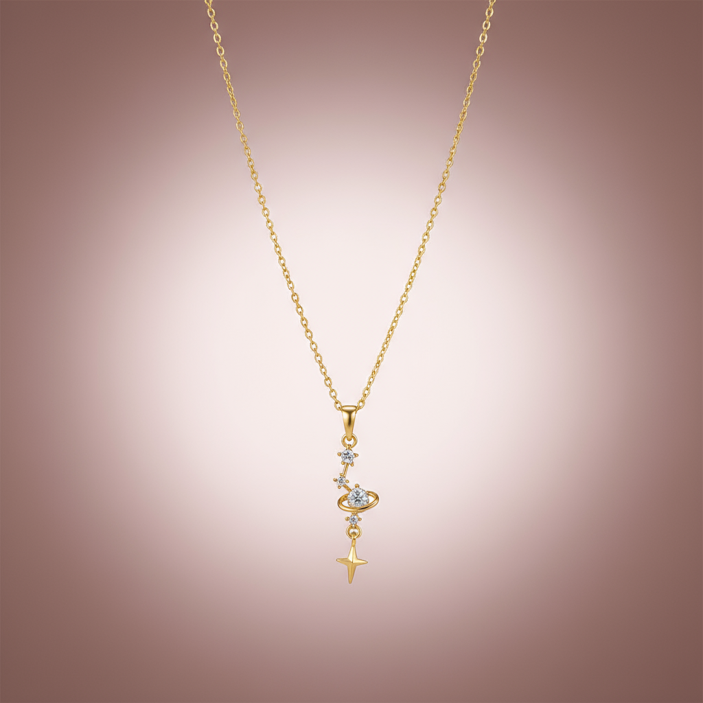 Zirkon Taşlı Sallantılı Yıldız Kolye