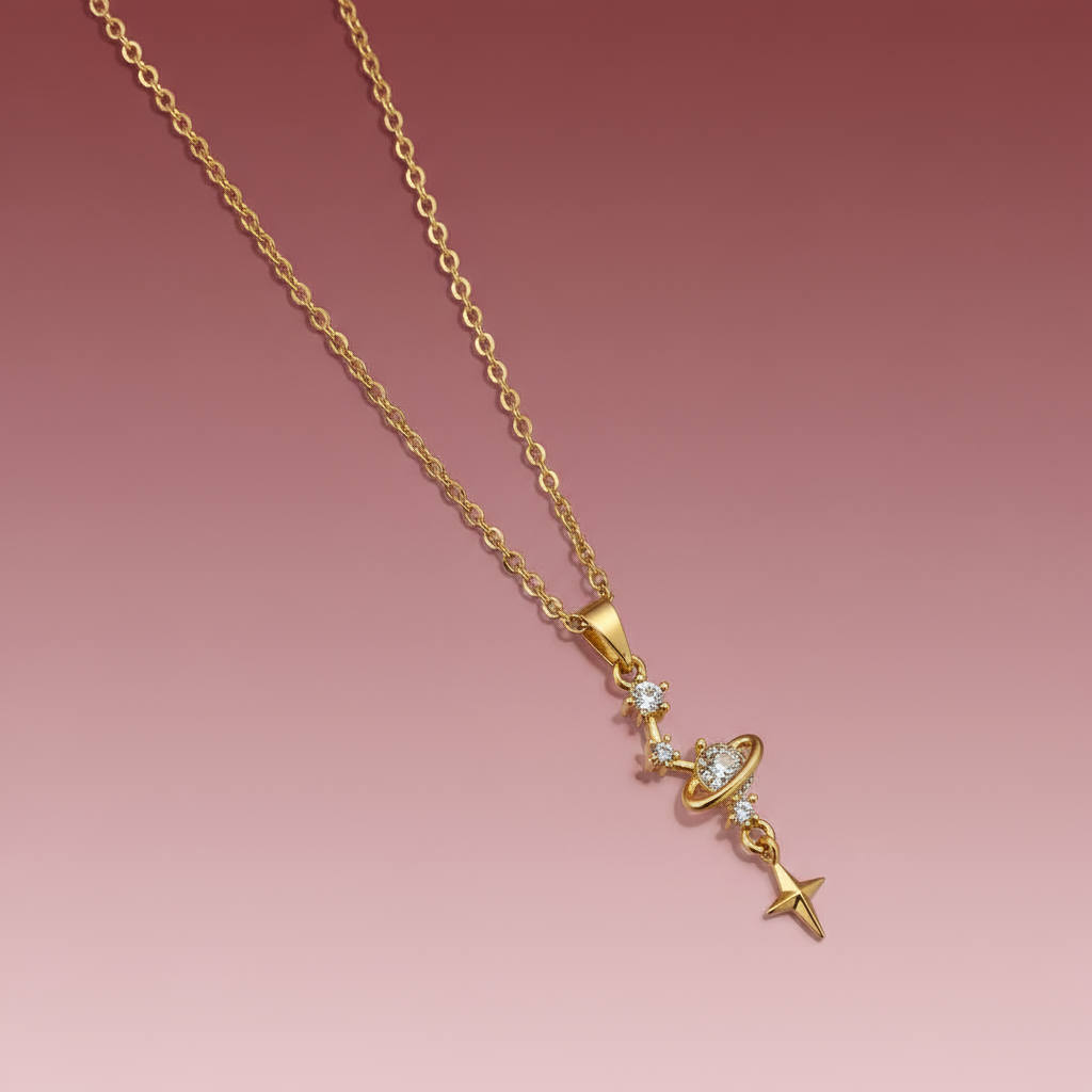 Zirkon Taşlı Sallantılı Yıldız Kolye