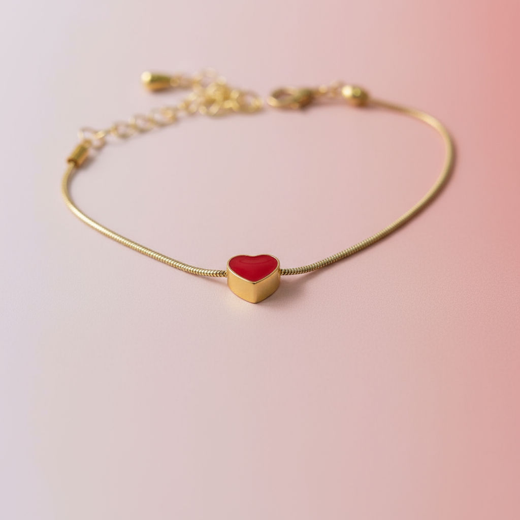 Kırmızı Mineli Kalp Bileklik