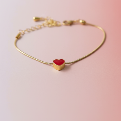 Kırmızı Mineli Kalp Bileklik