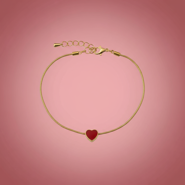 Kırmızı Mineli Kalp Bileklik - İrva Collection