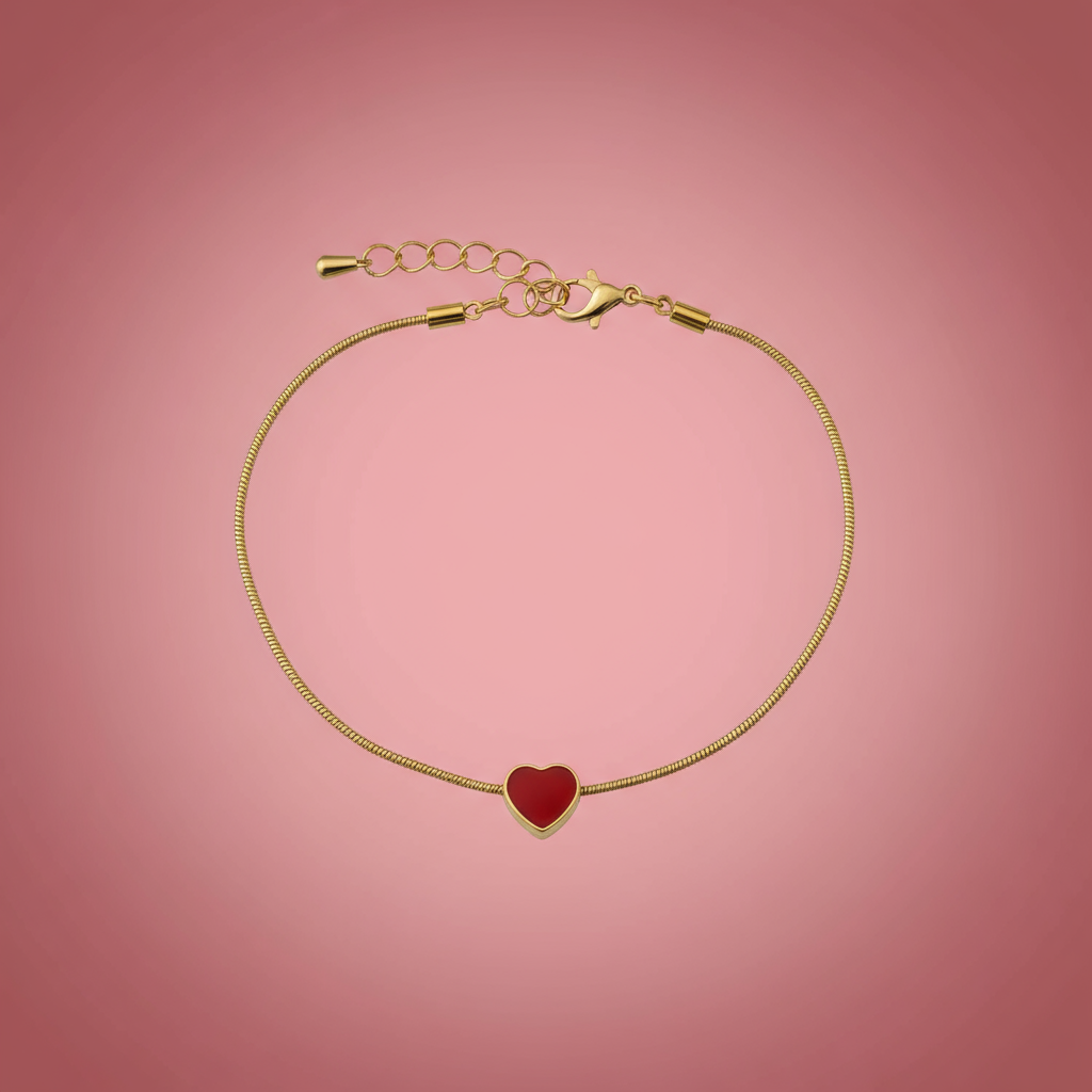 Kırmızı Mineli Kalp Bileklik